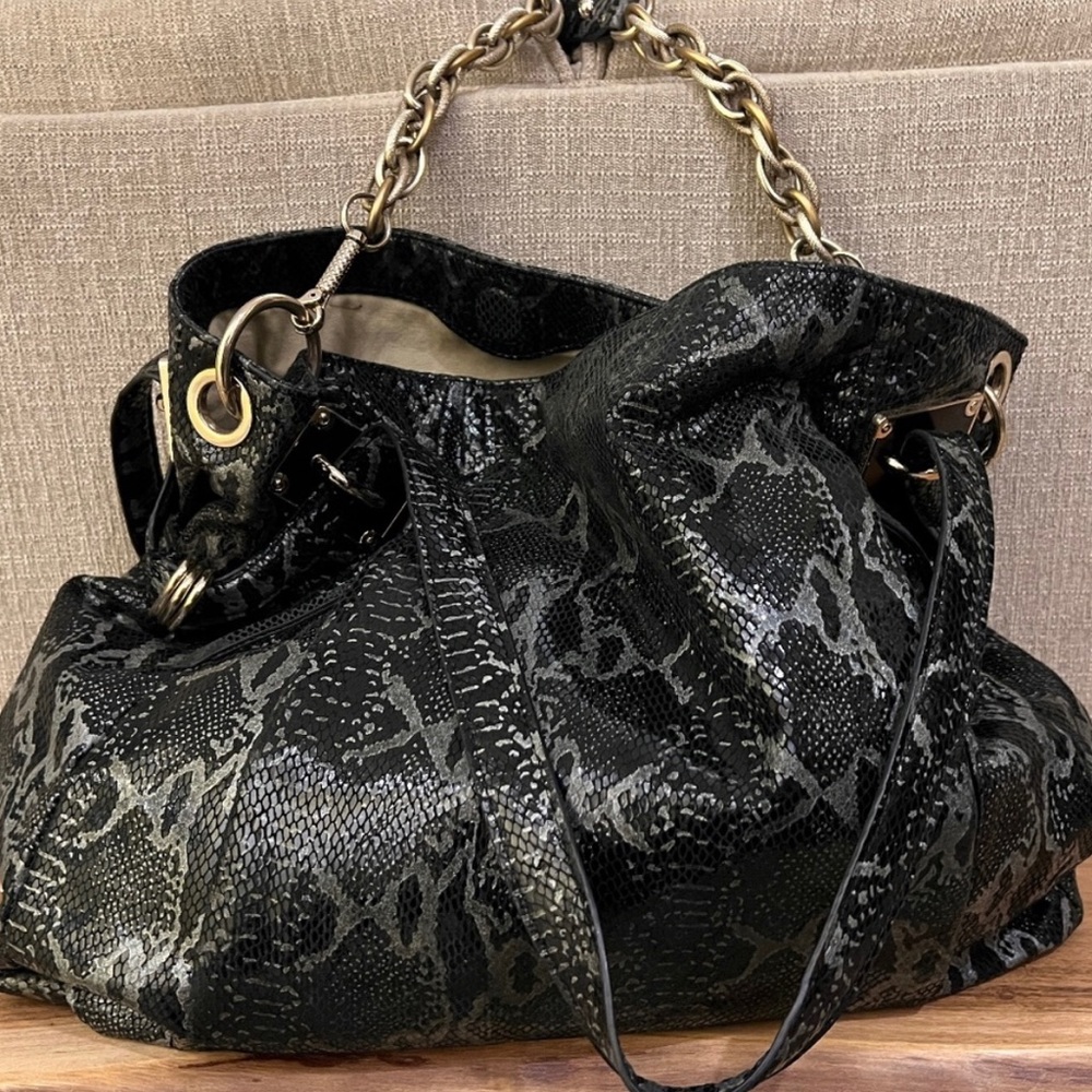 Elliott Lucca Black Grey Python Embossed Bag - image 1
